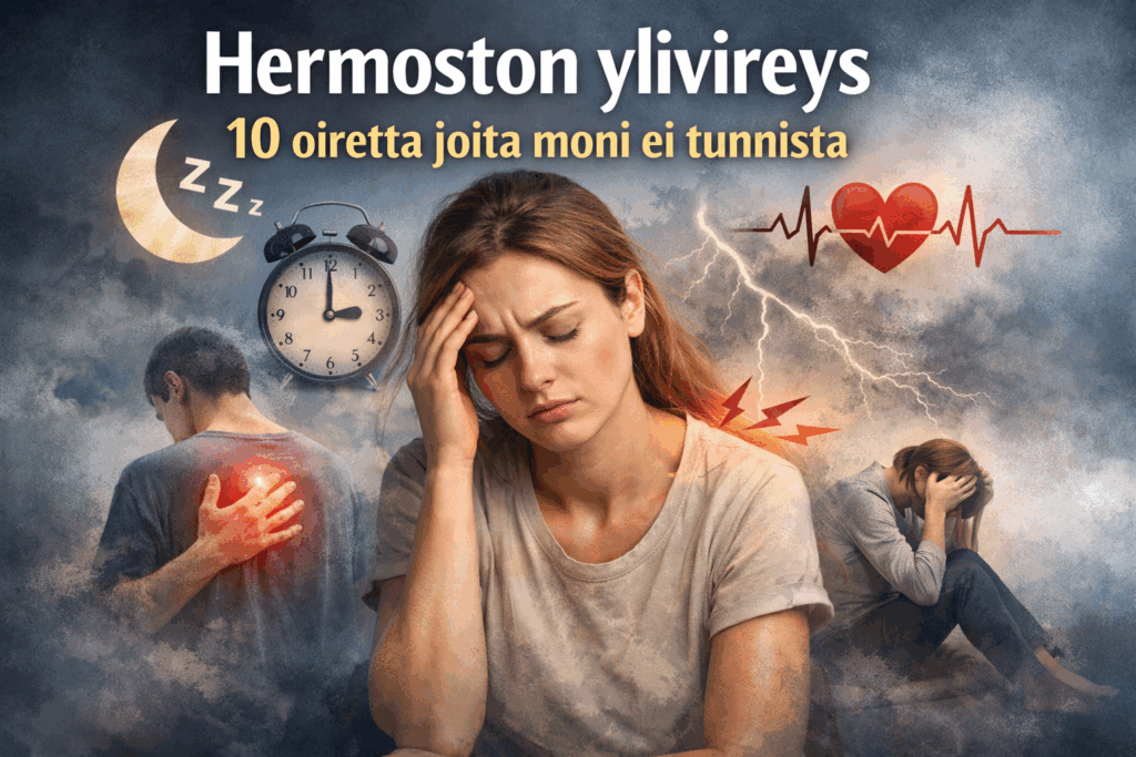 Hermoston ylivireys ja sen yleiset oireet kuten väsymys, stressi ja univaikeudet