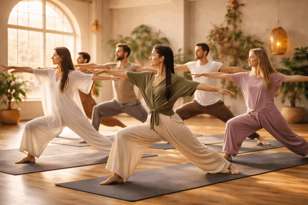 joogatyylit joogit joogaamassa joogasalissa